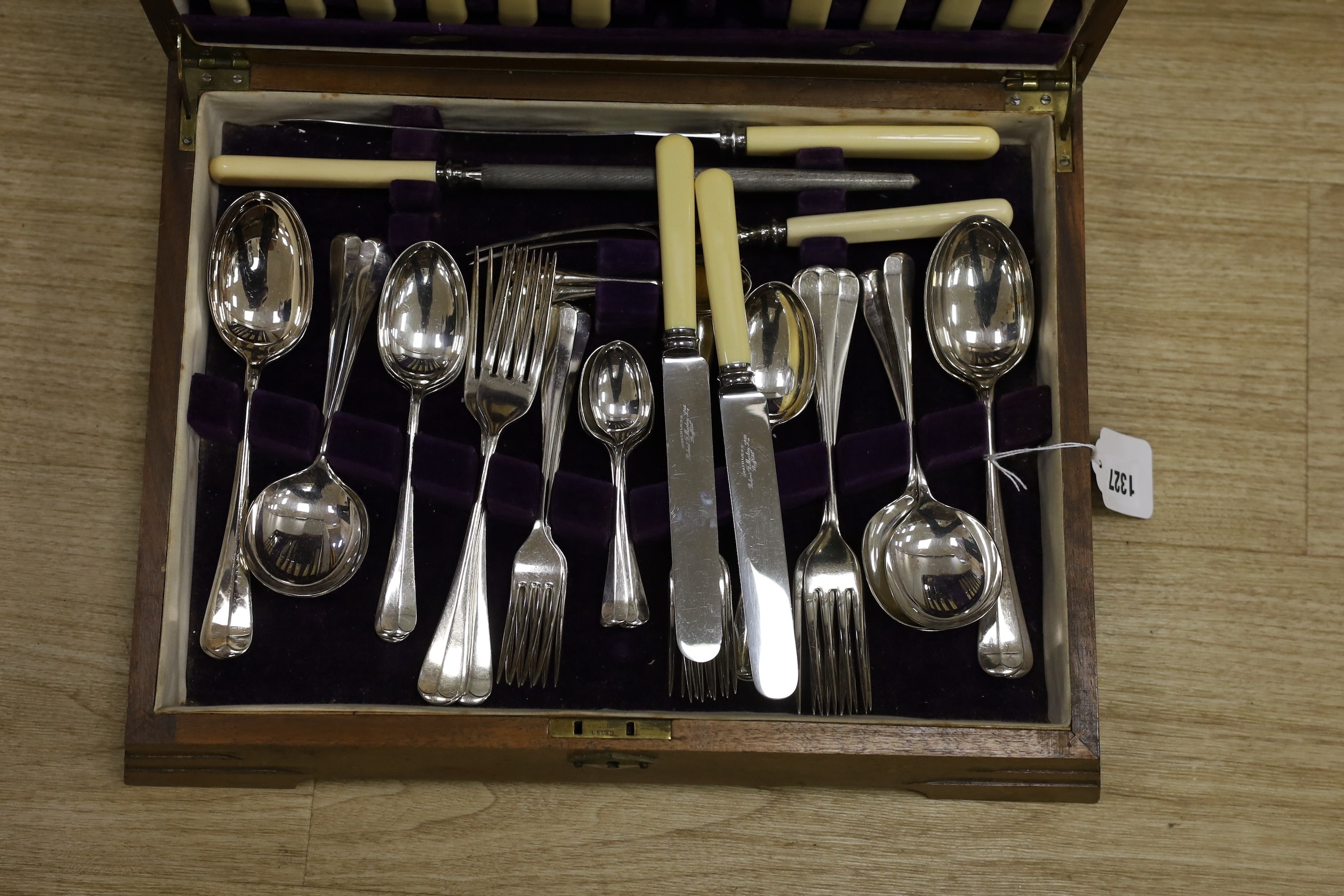 A cased plated canteen of cutlery